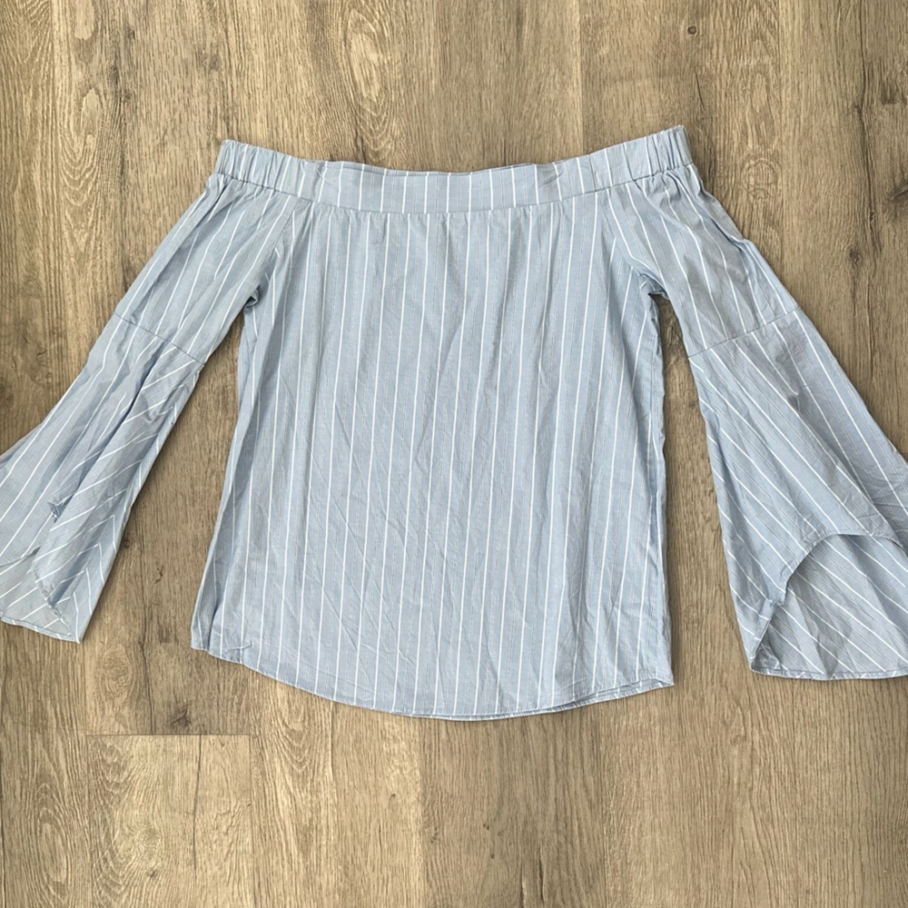 Striped Off-Shoulder Bell Sleeve Top